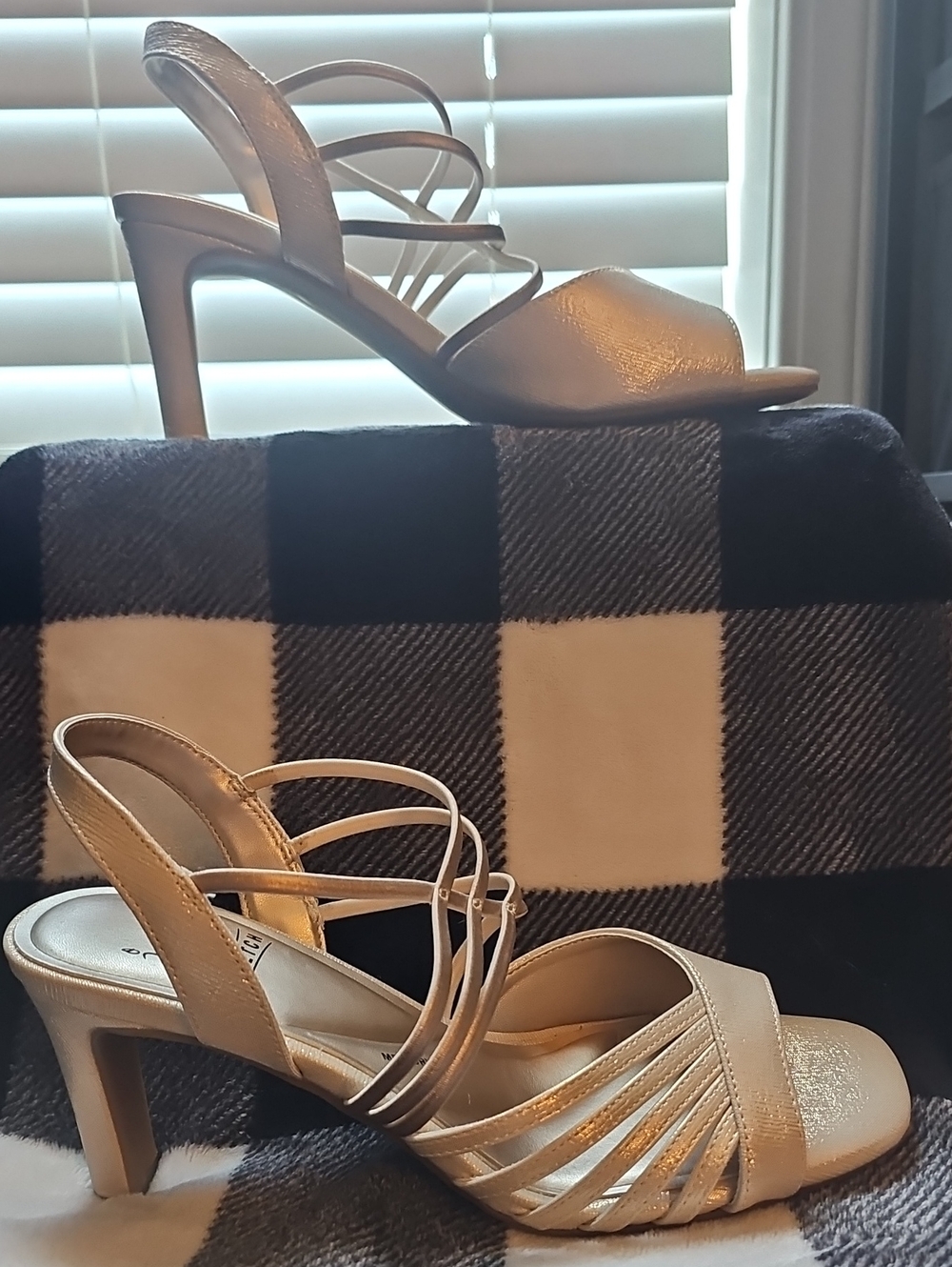 Women's Strappy Open-Toe Heels in Light Gold